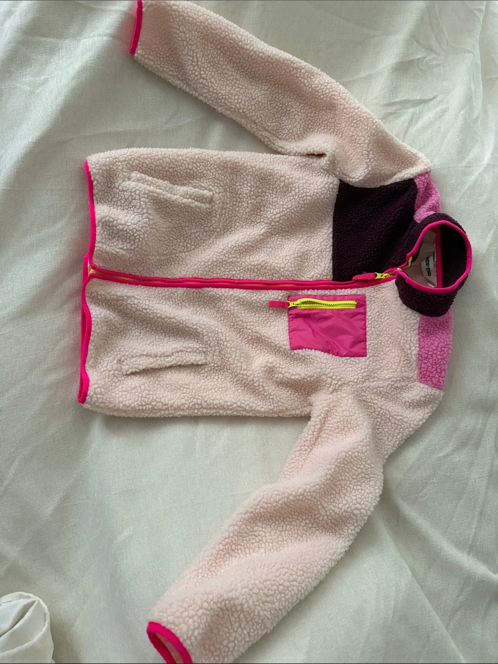 Lands end Pink Sherpa Fleece Jacket with Hot Pink Accents- kids
